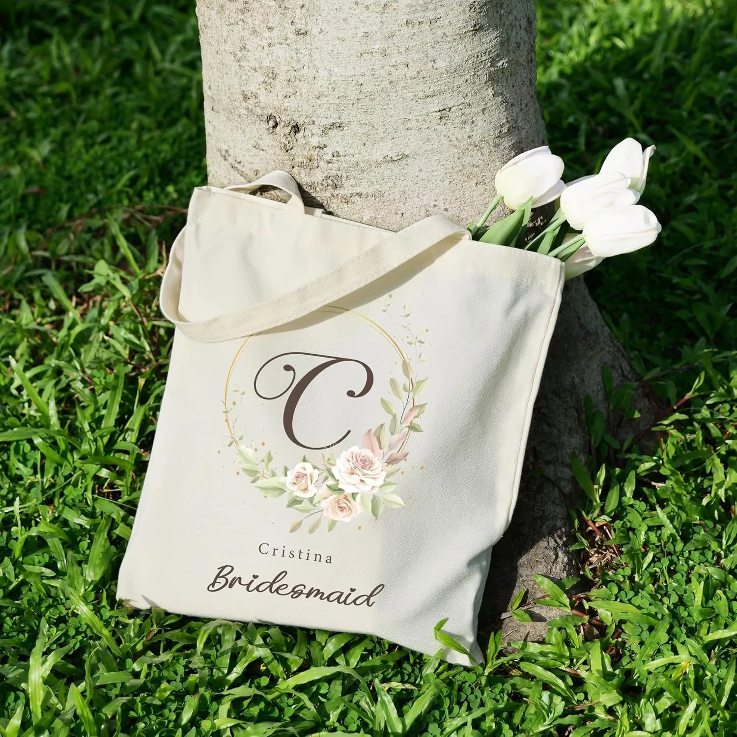 Custom Canvas Tote Bag with Initial and Name Personalized Tote Bag Gift for Women&Girls Bridesmaid Gifts