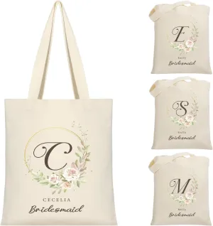Custom Canvas Tote Bag with Initial and Name Personalized Tote Bag Gift for Women&Girls Bridesmaid Gifts