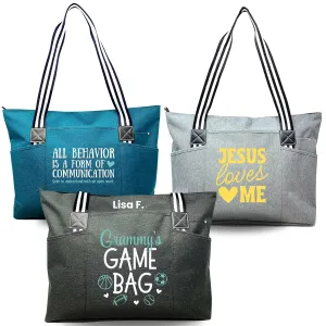 Custom-designed or personalized Brooke & Jess Designs Functional and Durable Tessa Work Bag Tote Bag with zipper and interior pockets (Black)