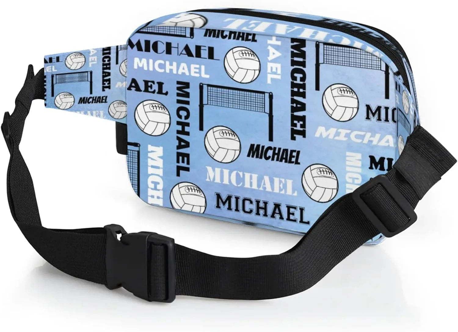 Custom Name Volleyball Waist Packs for Women Men, Personalized Fanny Pack Crossbody Belt Bag with Adjustable Strap for Sports Workout Traveling, Blue Purple