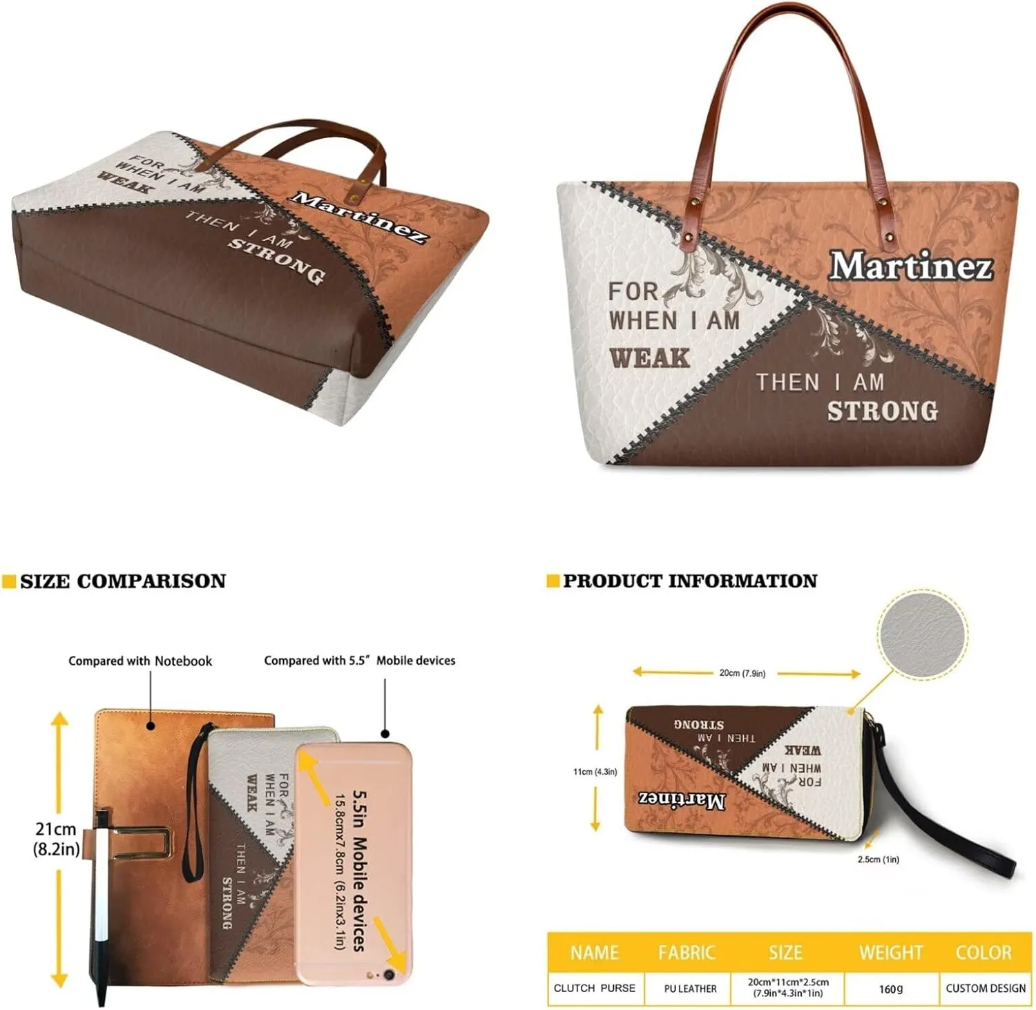 Customzied Women Handbags and Wallet Set of 2 Tote Bag Shoulder Bag Top Handle Satchel Purse