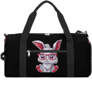 Cute Bunny Wearing Red Glasses Gym Bag for Men Women Lightweight Duffel Bag Sports Workout Bag for Travel Yoga