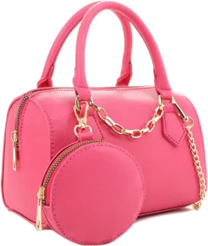 Cute Classy Vegan Leather Barrel Top Handle Crossbody Shoulder Bag Purse Satchel