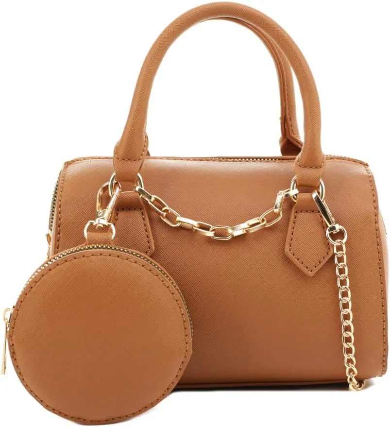 Cute Classy Vegan Leather Barrel Top Handle Crossbody Shoulder Bag Purse Satchel