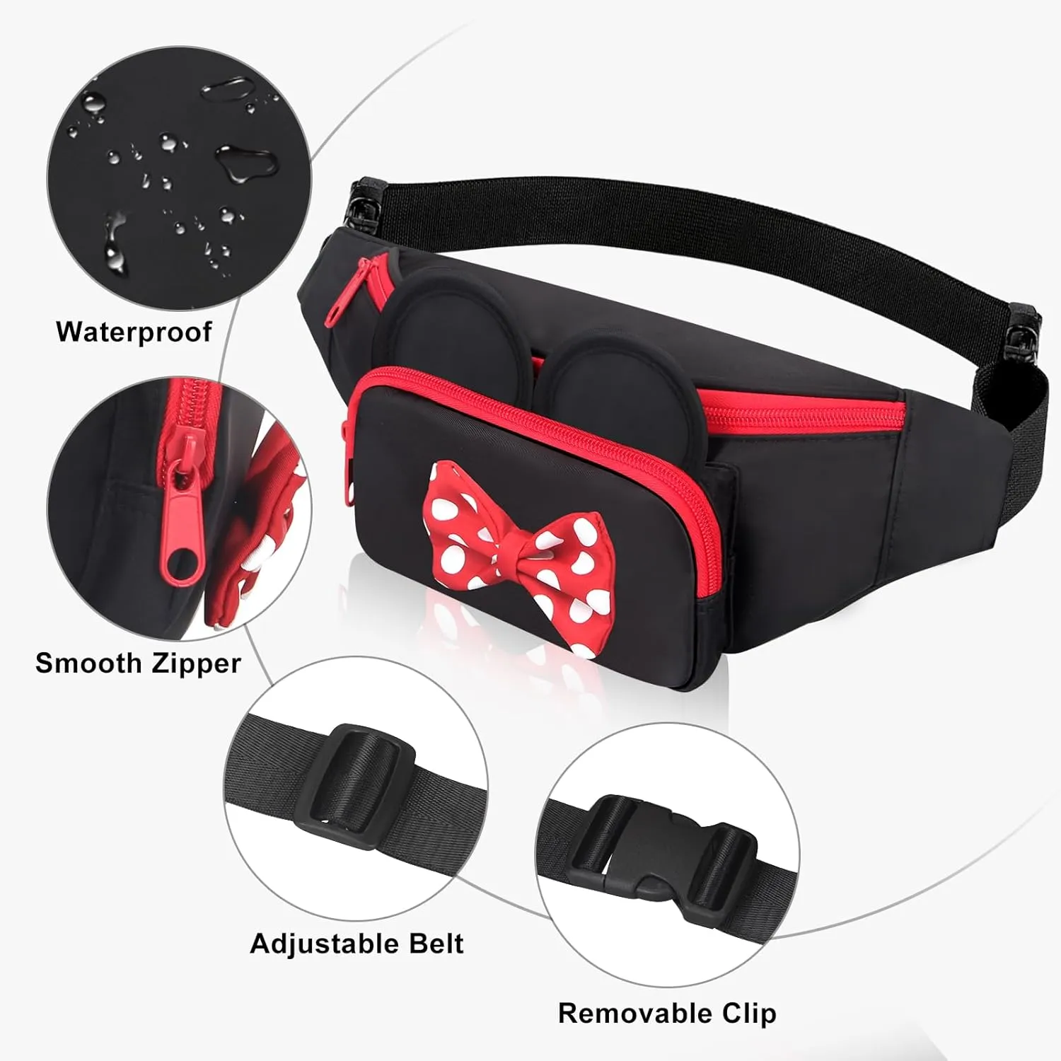 Cute Fanny Pack for Women Kids Crossbody Bag Travel Belt Bags Little Girls Fanny Toy Cartoon Mouse World Accessories Outfit Waist Pack Kid Outdoor Trip Essentials for Park Adults Fanny Pack