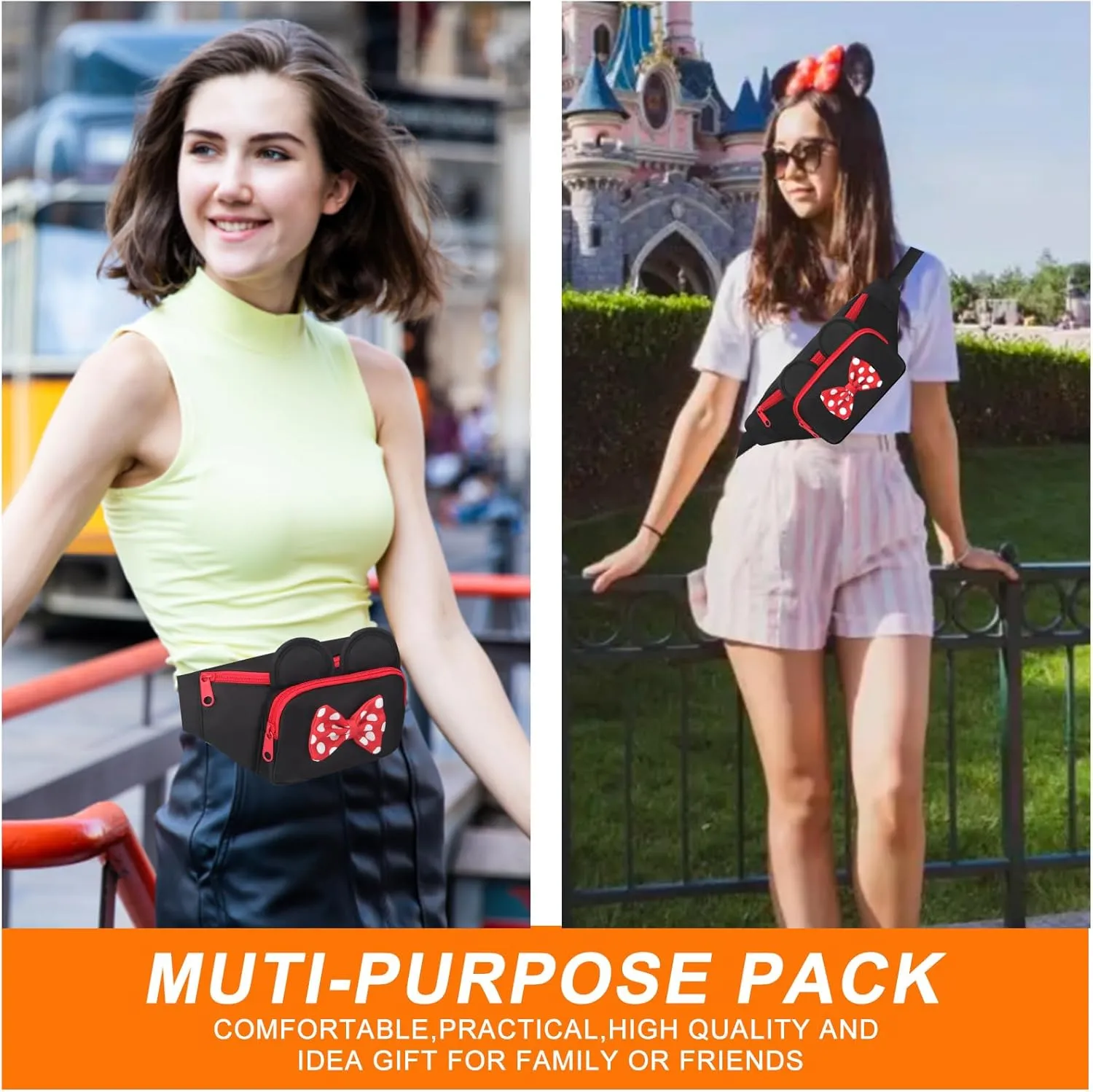 Cute Fanny Pack for Women Kids Crossbody Bag Travel Belt Bags Little Girls Fanny Toy Cartoon Mouse World Accessories Outfit Waist Pack Kid Outdoor Trip Essentials for Park Adults Fanny Pack