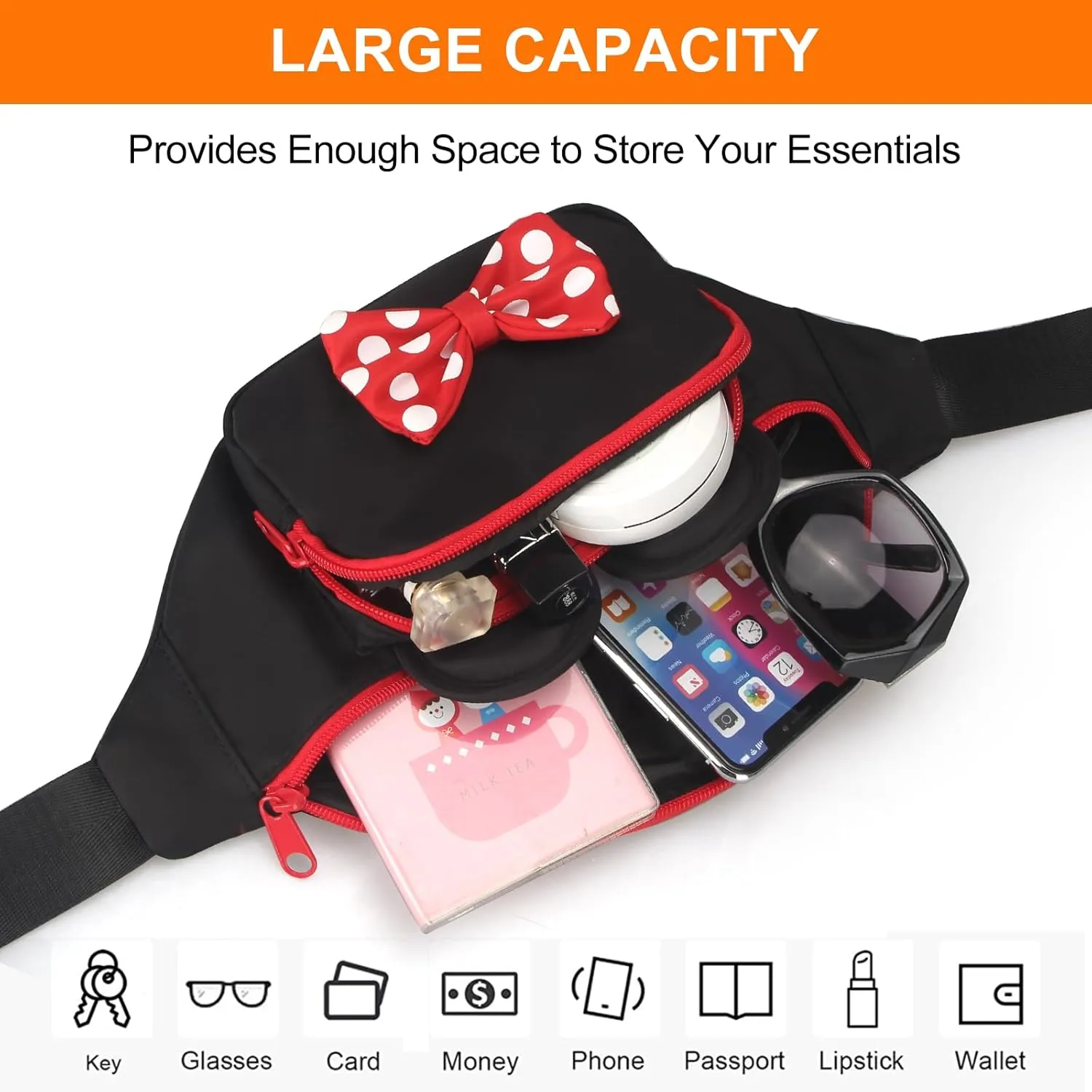 Cute Fanny Pack for Women Kids Crossbody Bag Travel Belt Bags Little Girls Fanny Toy Cartoon Mouse World Accessories Outfit Waist Pack Kid Outdoor Trip Essentials for Park Adults Fanny Pack