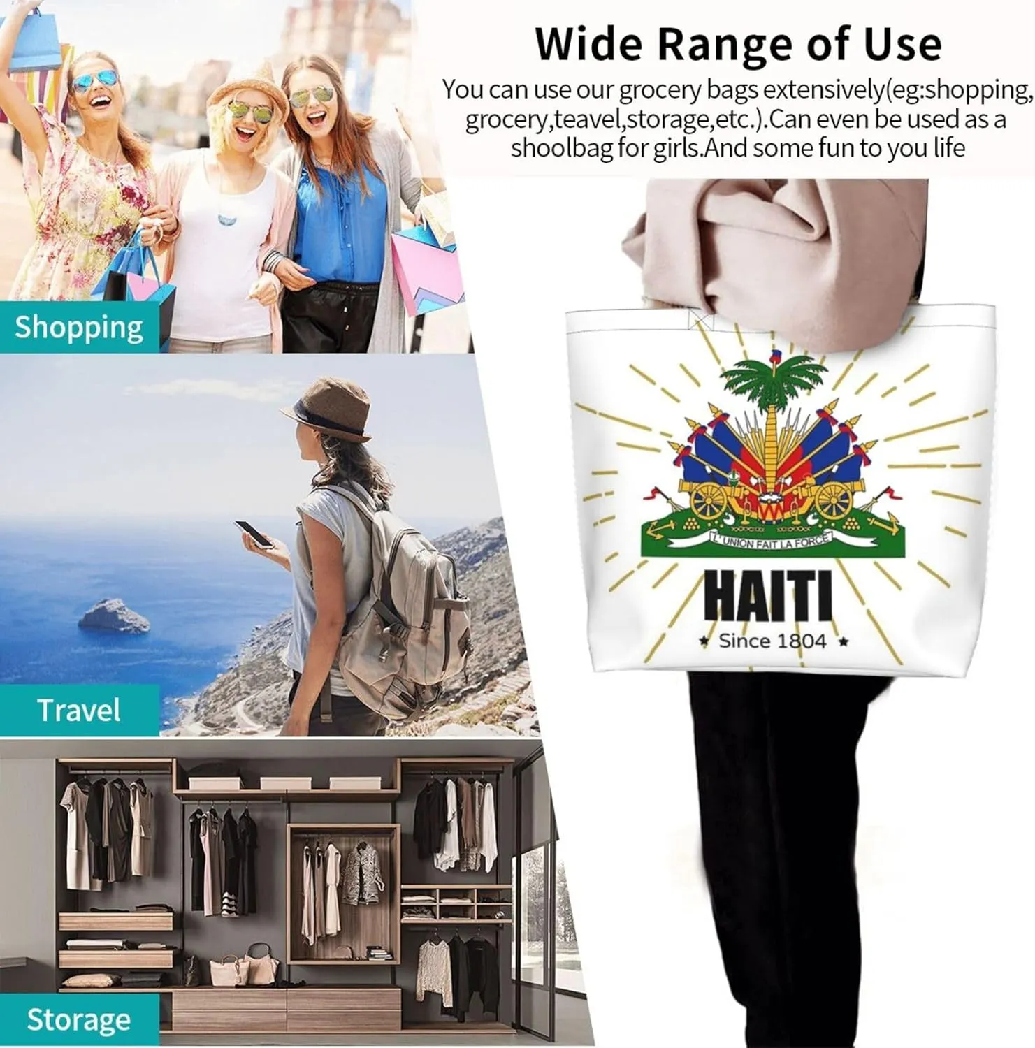 Cute Flag Tote Bag for Women Men Reusable Patriotic Beach Grocery Shopping Bag for Outdoor Gym Shopping