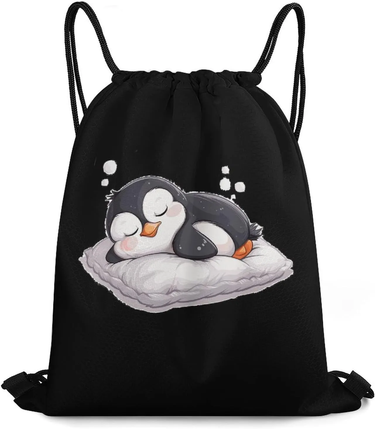 Cute Penguin Sleeping Travel Drawstring Bag Waterproof String Backpack Gym Sackpack Sport Bag