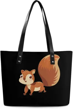 Cute Squirrel Animals Women's Tote Shoulder Bag Handbag Top Handle Leather 29 * 34 * 14cm