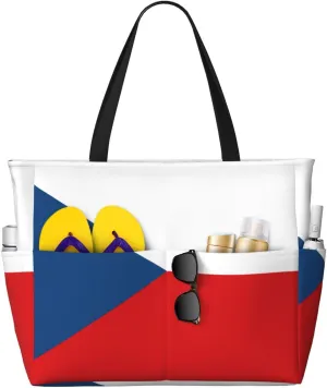 Czech Republic flag Print 28L Beach Tote Bag, Water-resistant Travel Tote, Lightweight Gym & Camping Carryall