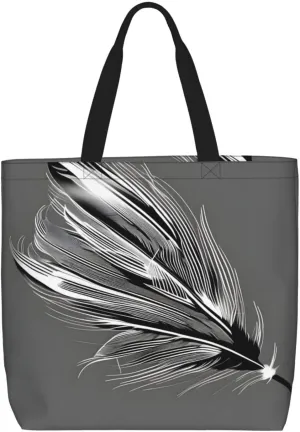 Dancing Feather Print Large Capacity Zipper Shoulder Tote Bag,Reusable Grocery,Beach and Travel Bag