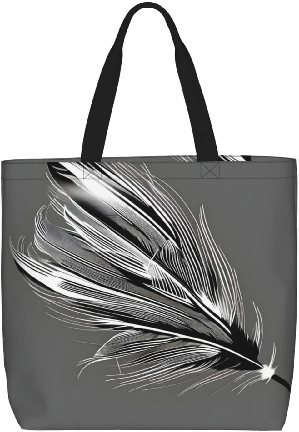 Dancing Feather Print Large Capacity Zipper Shoulder Tote Bag,Reusable Grocery,Beach and Travel Bag