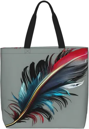 Dancing Feather Print Large Capacity Zipper Shoulder Tote Bag,Reusable Grocery,Beach and Travel Bag