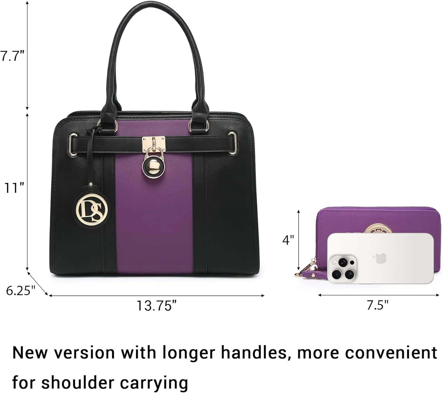 Dasein Two Tone Satchel Handbags Purses for Women Vegan Leather Shoulder Bags Large Tote Bag with Matching Wallet