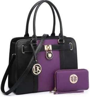 Dasein Two Tone Satchel Handbags Purses for Women Vegan Leather Shoulder Bags Large Tote Bag with Matching Wallet