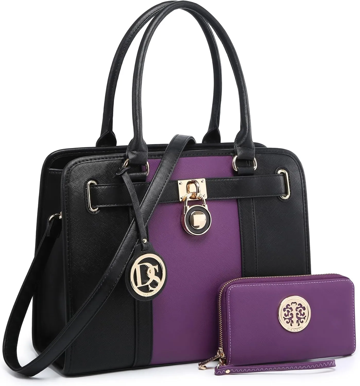 Dasein Two Tone Satchel Handbags Purses for Women Vegan Leather Shoulder Bags Large Tote Bag with Matching Wallet