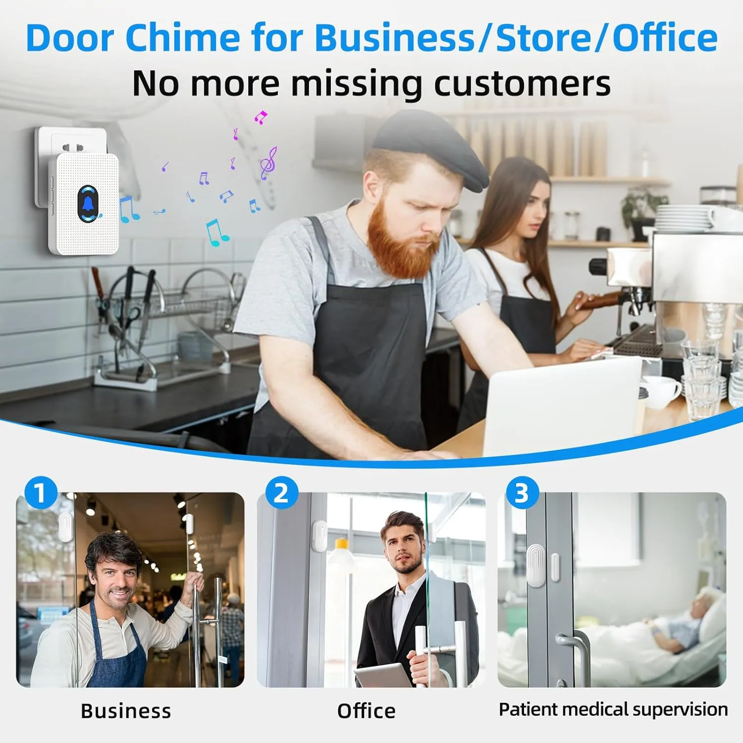 Daytech Wireless Door Chime, Door Dinger for Business Entry/Store/Home/Office, Door Alarms When Opened with 800 Ft Range,20 Chimes 5 Adjustable Volume 2 Sensors   2 Receivers