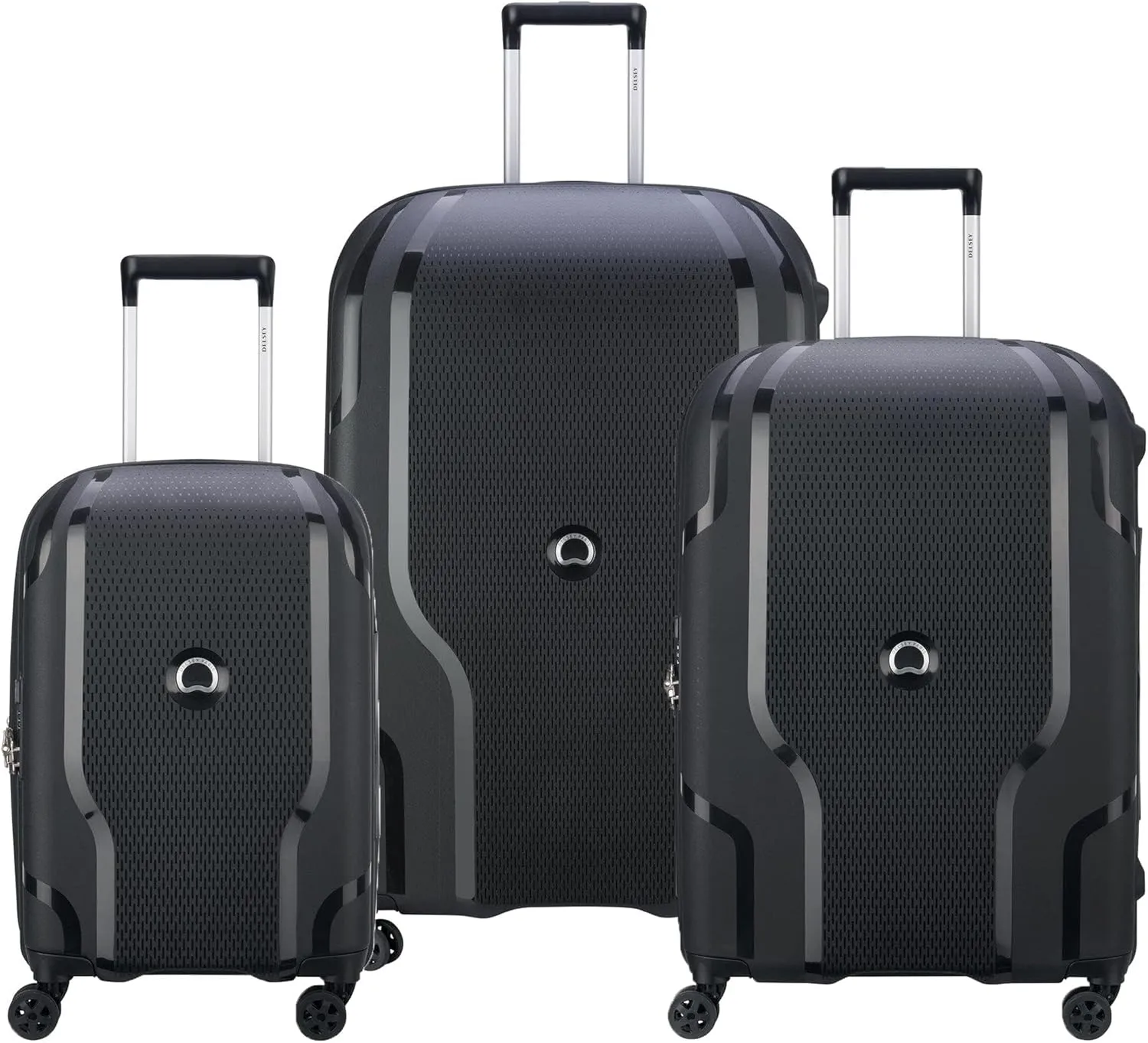 DELSEY PARIS Clavel Hardside Expandable Luggage with Spinner Wheels, Black, 3-Piece Set (19/25/30)