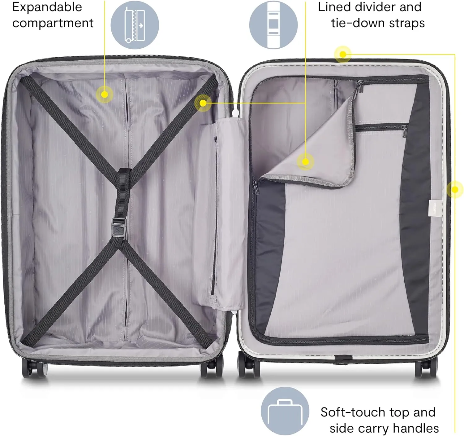 DELSEY PARIS Titanium Hardside Expandable Luggage with Spinner Wheels Carry-On Luggage, Silver, Carry-On 21 Inch