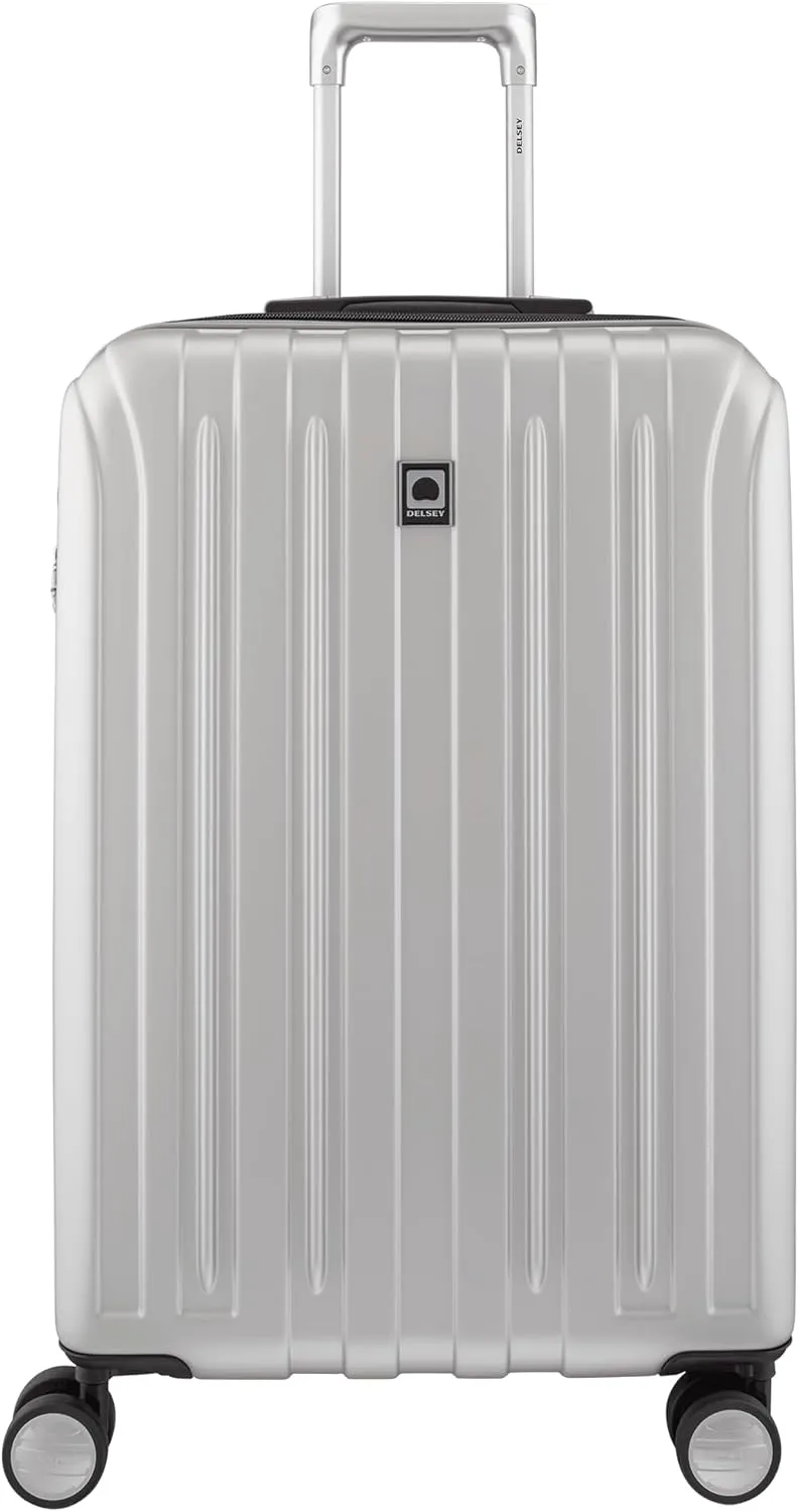 DELSEY PARIS Titanium Hardside Expandable Luggage with Spinner Wheels Checked Luggage, Silver, Checked-Medium 25 Inch