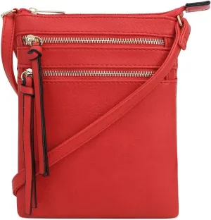 DELUXITY Essential Casual Functional Multi Pocket Double Zipper Crossbody Purse Bag Shoulder Bag for Women