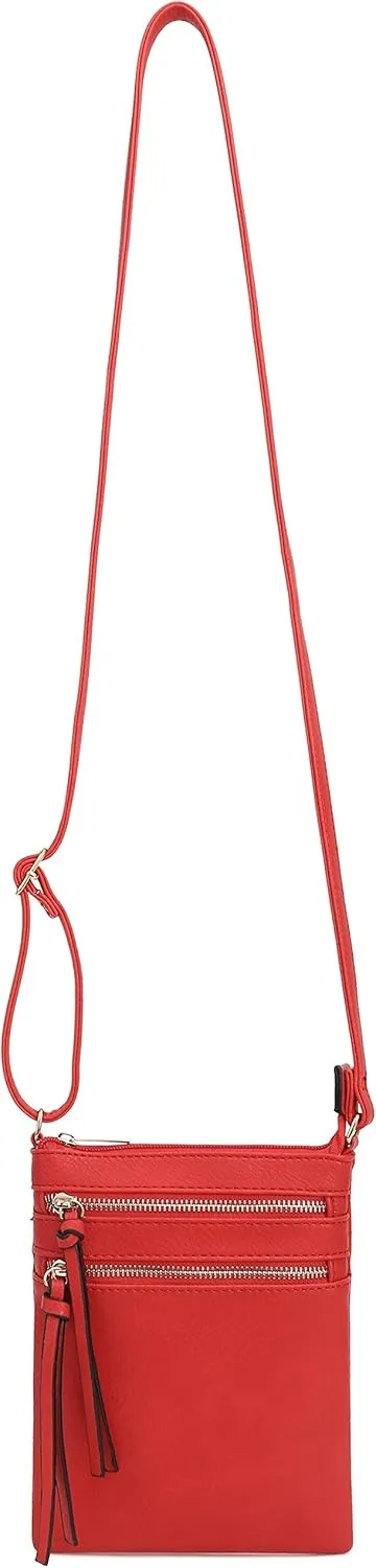 DELUXITY Essential Casual Functional Multi Pocket Double Zipper Crossbody Purse Bag Shoulder Bag for Women