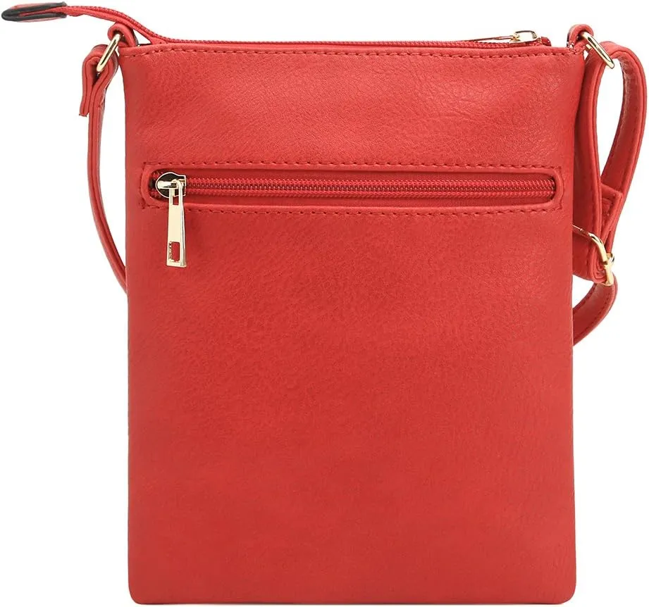 DELUXITY Essential Casual Functional Multi Pocket Double Zipper Crossbody Purse Bag Shoulder Bag for Women