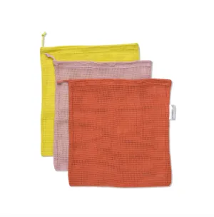 Designworks Ink - Cotton Produce Bags - Set of 3 - Ochre Pink Rose