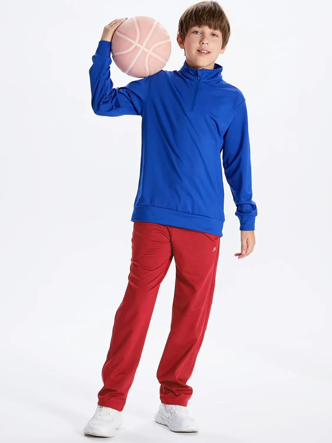 DEVOROPA Youth Boys' Fleece Lined Sweatpants Open Bottom Water Resistant Winter Thermal Track Athletic Pants Zipper Pockets