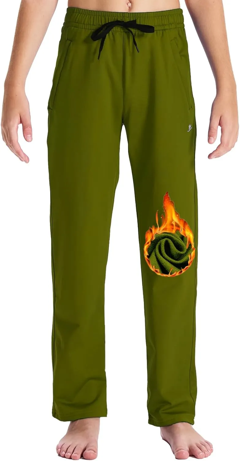 DEVOROPA Youth Boys' Fleece Lined Sweatpants Open Bottom Water Resistant Winter Thermal Track Athletic Pants Zipper Pockets