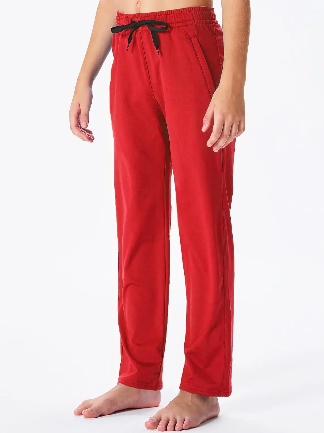 DEVOROPA Youth Boys' Fleece Lined Sweatpants Open Bottom Water Resistant Winter Thermal Track Athletic Pants Zipper Pockets