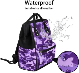 Diaper Bag Backpack Beauty Purple Camouflage Baby Bag for Boys& Girls, Waterproof Mummy Bag, Baby Nappy Changing Bags, Large Capacity Tote Handbags Casual Travel Backpacks for Mom Dad Unisex