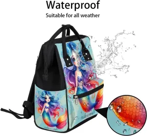 Diaper Bag Backpack Cute Color Mermaid Baby Bag for Boys& Girls, Waterproof Mummy Bag, Baby Nappy Changing Bags, Large Capacity Tote Handbags Casual Travel Backpacks for Mom Dad Unisex
