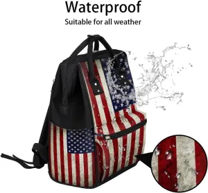 Diaper Bag Backpack Vintage American Flag Baby Bag for Boys& Girls, Waterproof Mummy Bag, Baby Nappy Changing Bags, Large Capacity Tote Handbags Casual Travel Backpacks for Mom Dad Unisex
