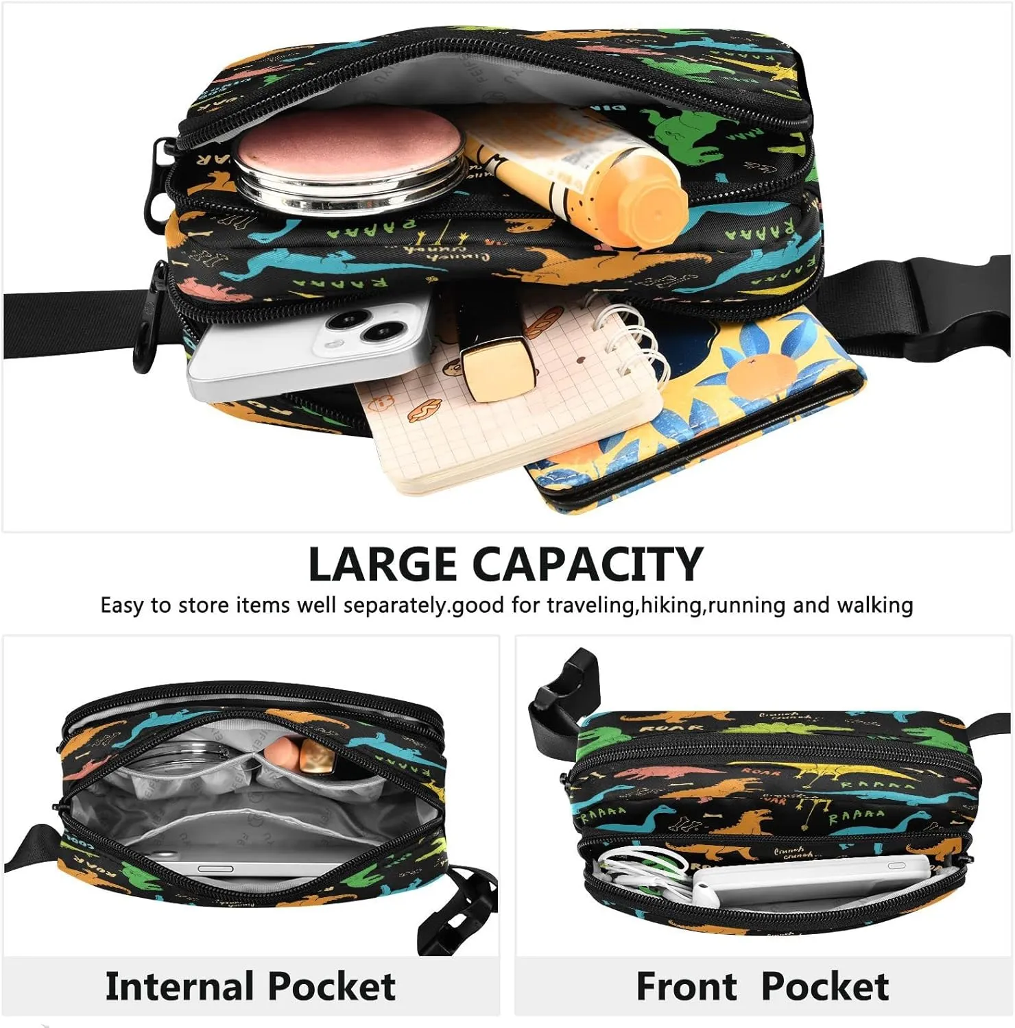Dinosaur Belt Bag Fanny Pack Crossbody Bags for Women Men Dinosaur Belt Bag Crossbody Waterproof Fashion Waist Packs Unisex with Adjustable Strap for Running Workout Travel Hiking