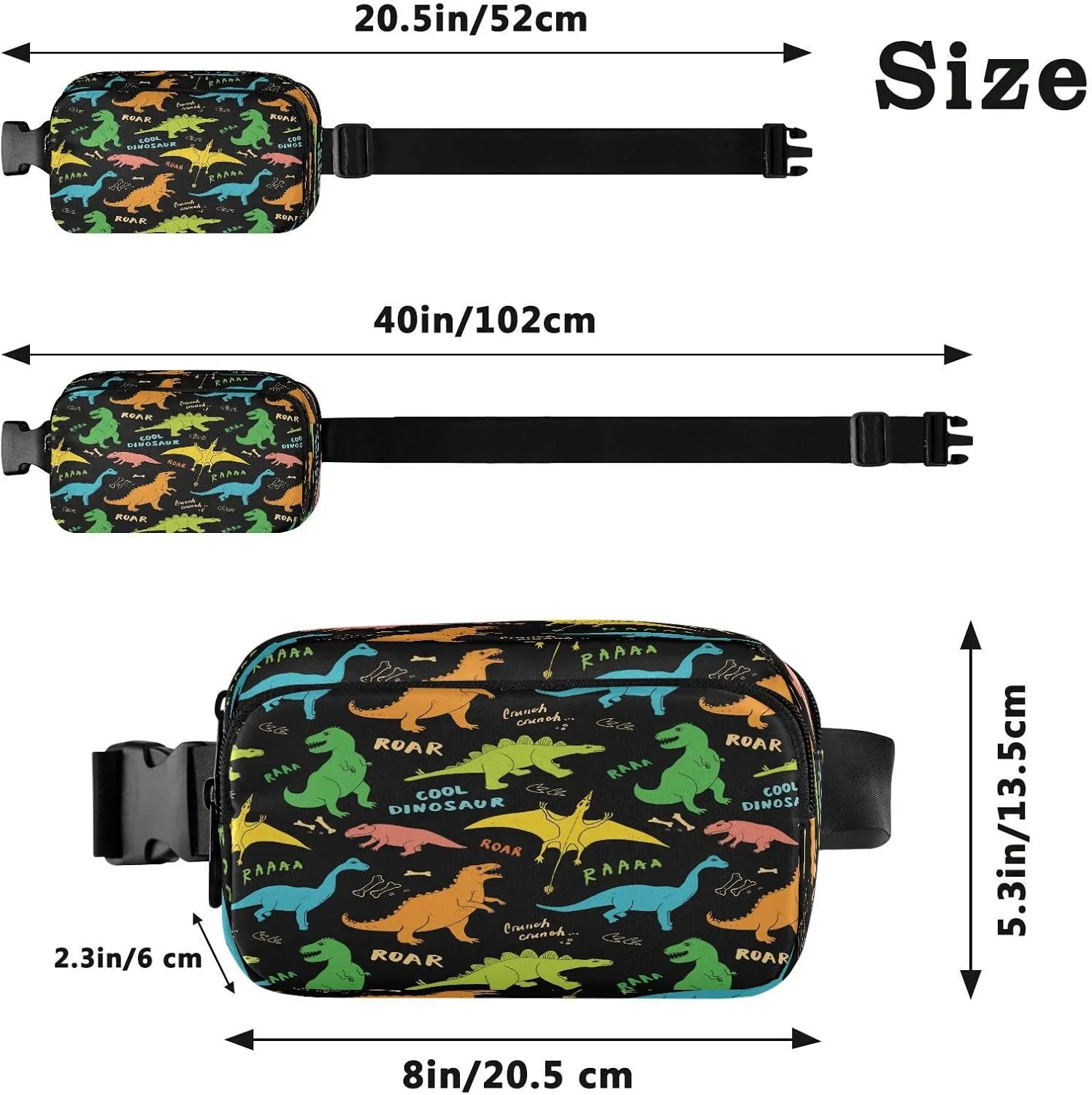 Dinosaur Belt Bag Fanny Pack Crossbody Bags for Women Men Dinosaur Belt Bag Crossbody Waterproof Fashion Waist Packs Unisex with Adjustable Strap for Running Workout Travel Hiking