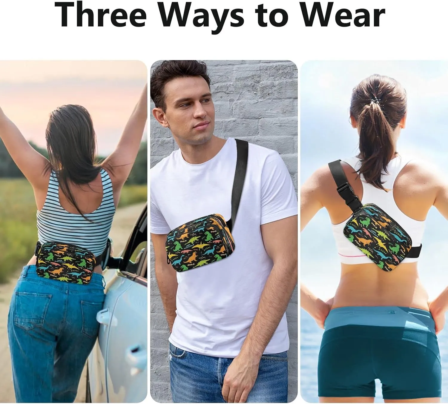 Dinosaur Belt Bag Fanny Pack Crossbody Bags for Women Men Dinosaur Belt Bag Crossbody Waterproof Fashion Waist Packs Unisex with Adjustable Strap for Running Workout Travel Hiking