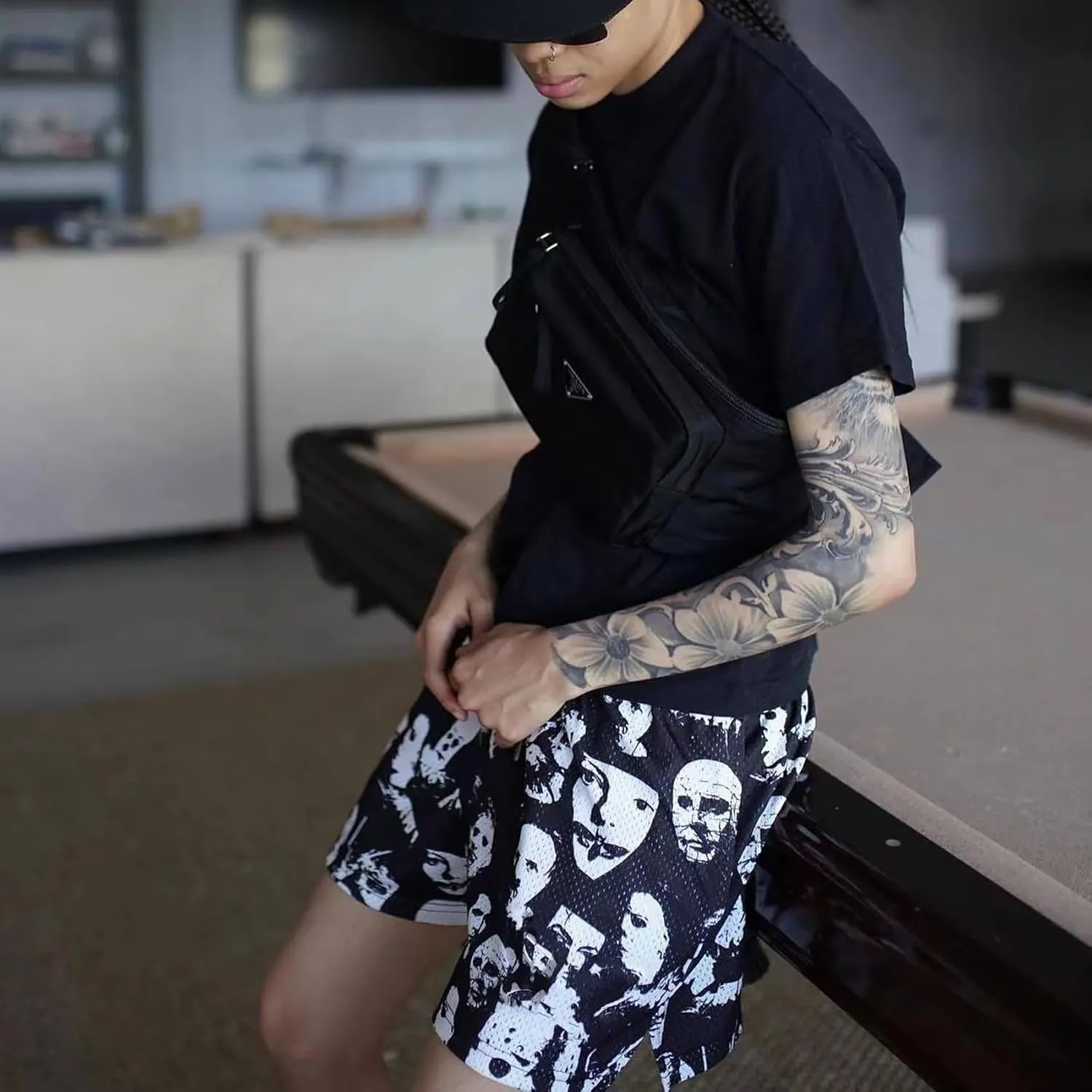 DIOTSR Mens Graphic Print Shorts Cool Mesh Basketball Shorts Casual Flat Front Shorts Summer Drawstring