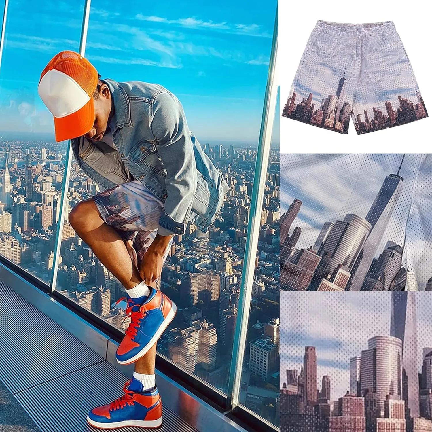 DIOTSR Mens Skyline Graphic Shorts Casual Streetwear Cool Basketball Shorts Running Workout Shorts with Pockets
