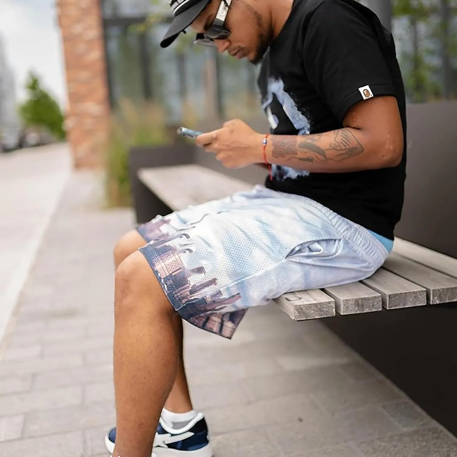 DIOTSR Mens Skyline Graphic Shorts Casual Streetwear Cool Basketball Shorts Running Workout Shorts with Pockets