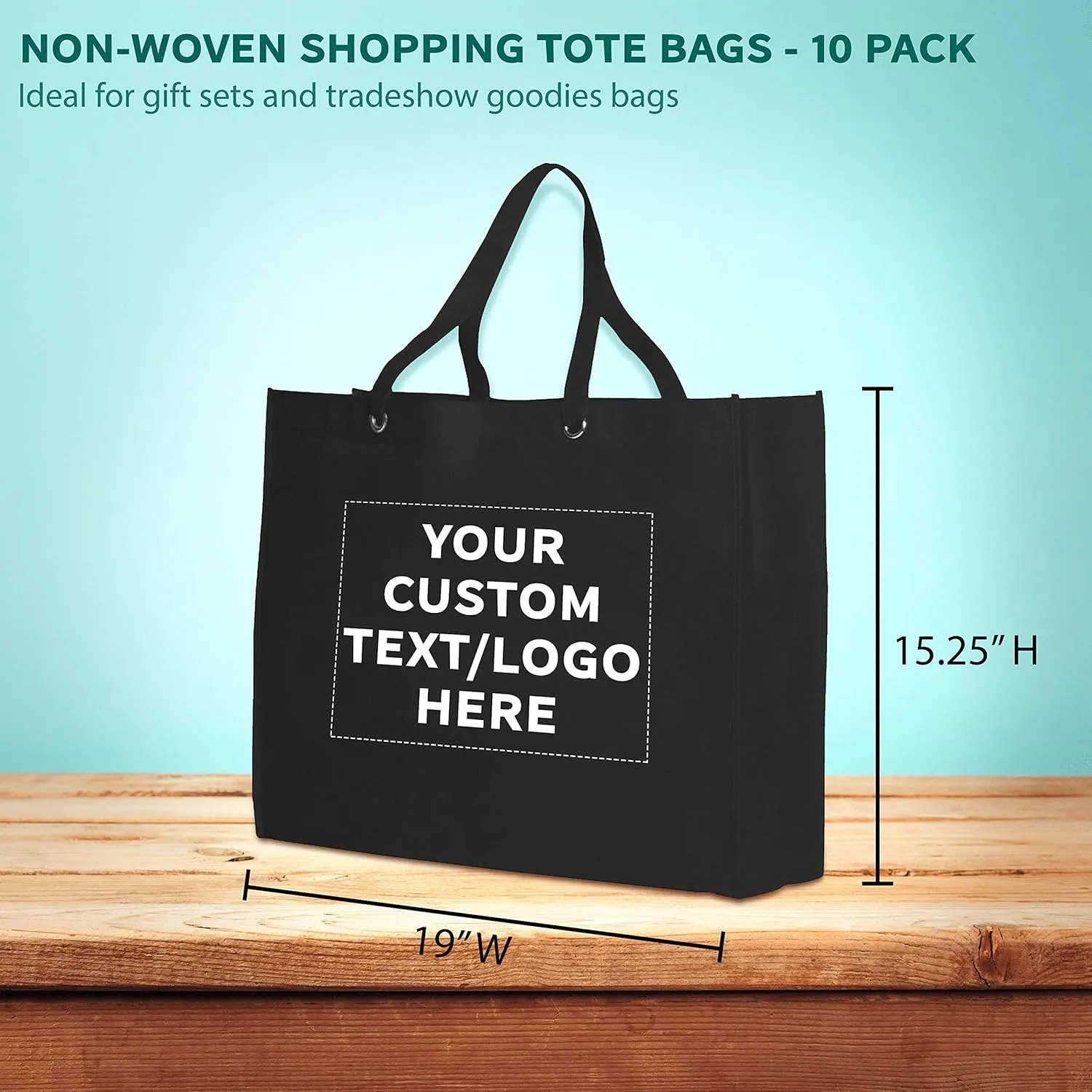 DISCOUNT PROMOS Custom Reusable Shopping Tote Bags - 10 Pack - Personalized Logo, Text - Canvas Cloth Grocery Shopping Bags - Black