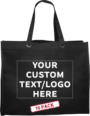 DISCOUNT PROMOS Custom Reusable Shopping Tote Bags - 10 Pack - Personalized Logo, Text - Canvas Cloth Grocery Shopping Bags - Black