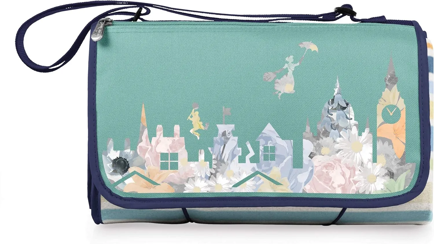Disney Mary Poppins Picnic Tote - Outdoor & Beach Blanket, Camping Blanket (Sky Blue with Multi Stripe Pattern)