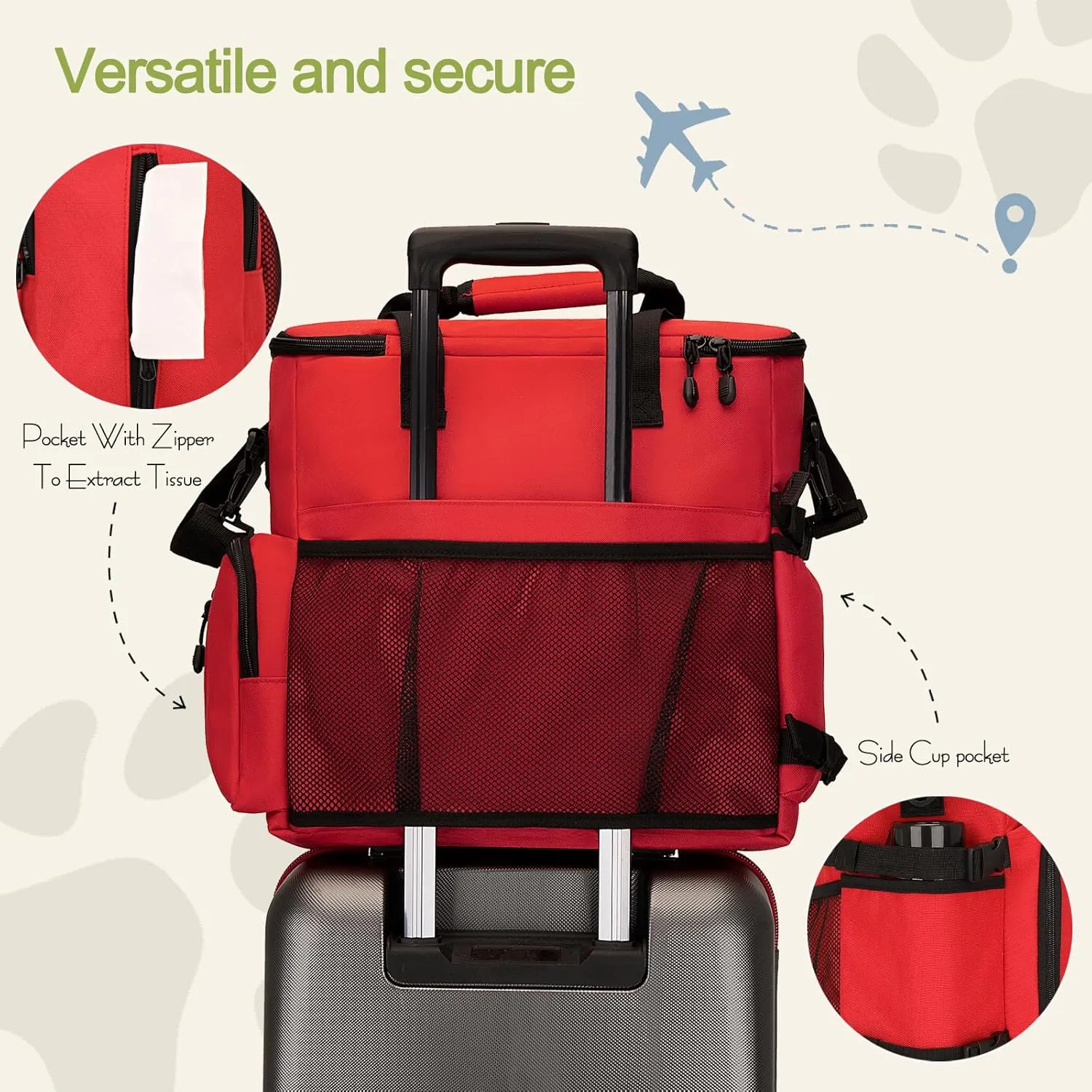 Dog Travel Bag,Weekend Pet Travel Bag Set for Dog and Cat,Airline Approved Tote Multi-Function Dog Bags for Traveling,Include 2 Collapsible Bowls,2 Food Storage Containers,1 Feeding Mat,Red