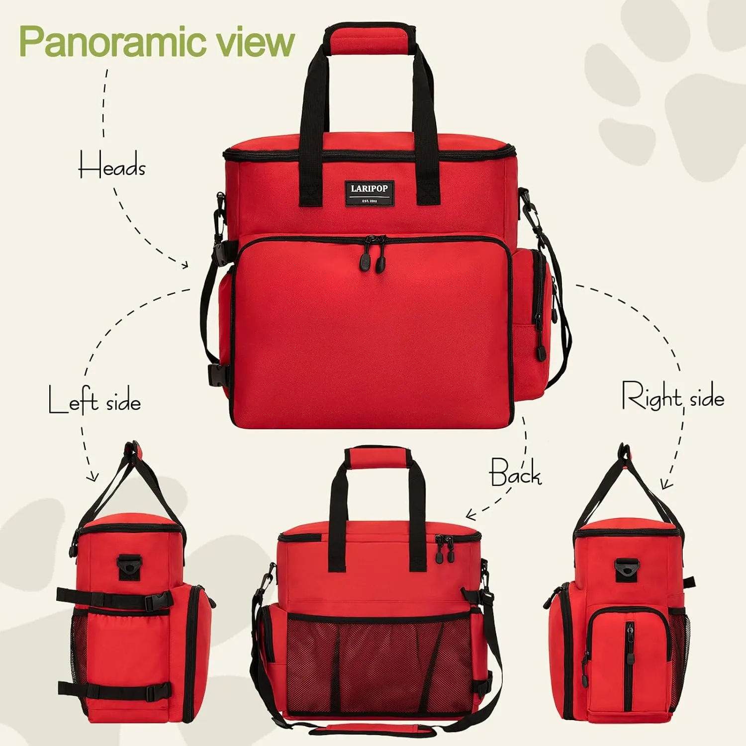 Dog Travel Bag,Weekend Pet Travel Bag Set for Dog and Cat,Airline Approved Tote Multi-Function Dog Bags for Traveling,Include 2 Collapsible Bowls,2 Food Storage Containers,1 Feeding Mat,Red
