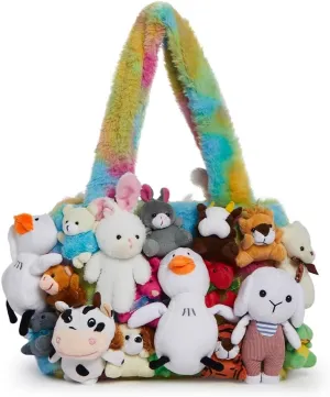 Dolls Kill Fun N' Games Plush Tote by Delia's - Rainbow Tie-Dye Tote Bag With Faux Fur and Animal Plush Appliques