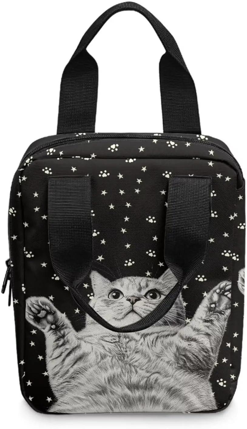 Dolyues Cute Cat Bible Cover for Kids Book Carrying Case Scripture Bag with Handle Pockets Childrens Teens Church Bag Black Handbag One Size