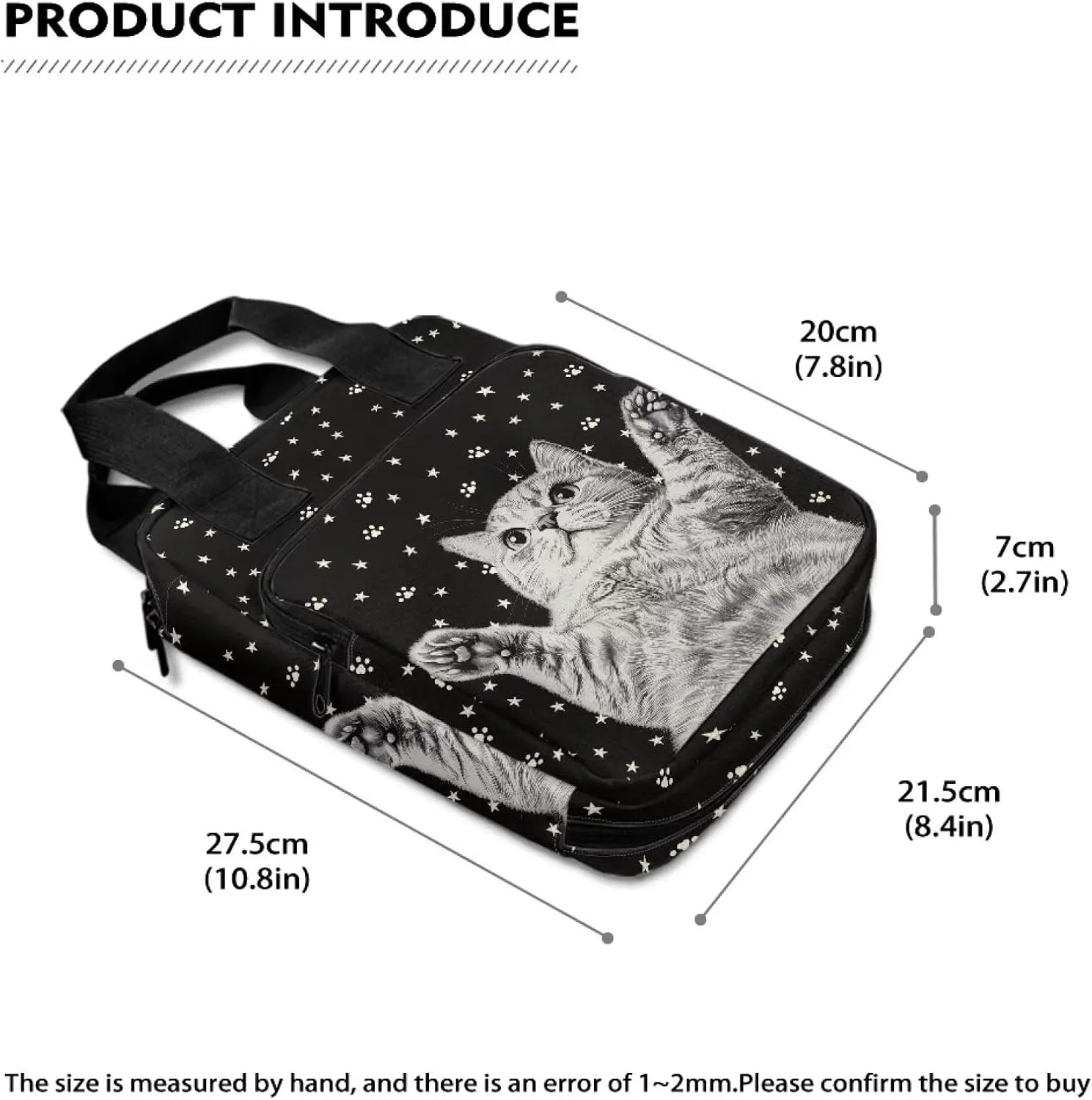 Dolyues Cute Cat Bible Cover for Kids Book Carrying Case Scripture Bag with Handle Pockets Childrens Teens Church Bag Black Handbag One Size