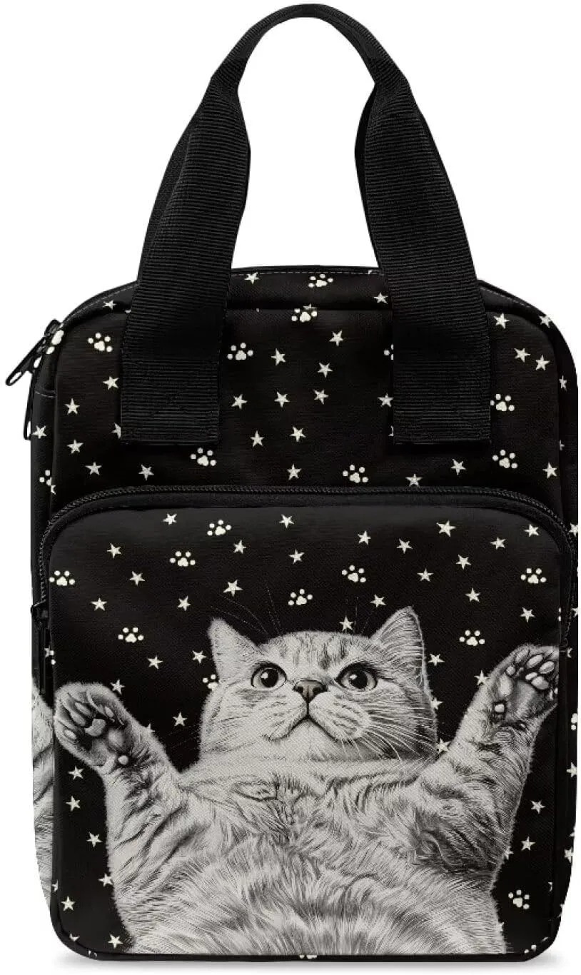 Dolyues Cute Cat Bible Cover for Kids Book Carrying Case Scripture Bag with Handle Pockets Childrens Teens Church Bag Black Handbag One Size